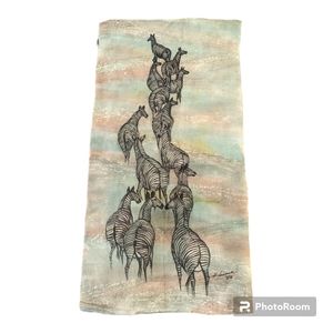 VTG 84 Zebra Herd Illustration Signed Handmade Artwork Tie Dyed Cloth 36.5"